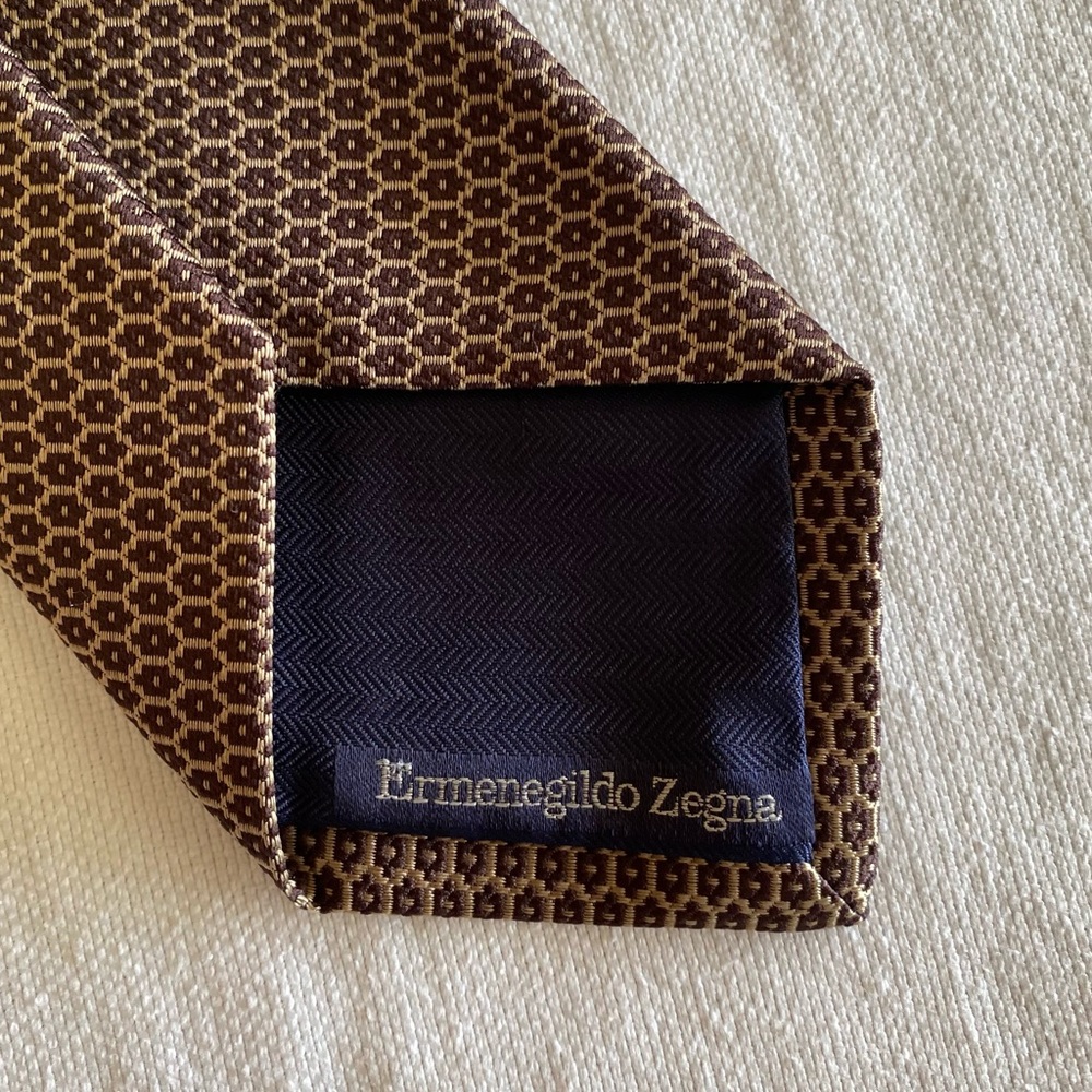Ermenegildo Zegna Geometric Pattern Silk Tie Made In Italy Quiet Luxury Career